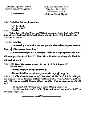 Đề kiểm tra học kỳ II môn Toán Lớp 7+9 - Năm học 2019-2020 - Phòng giáo dục và đào tạo Mai Châu (Có đáp án)